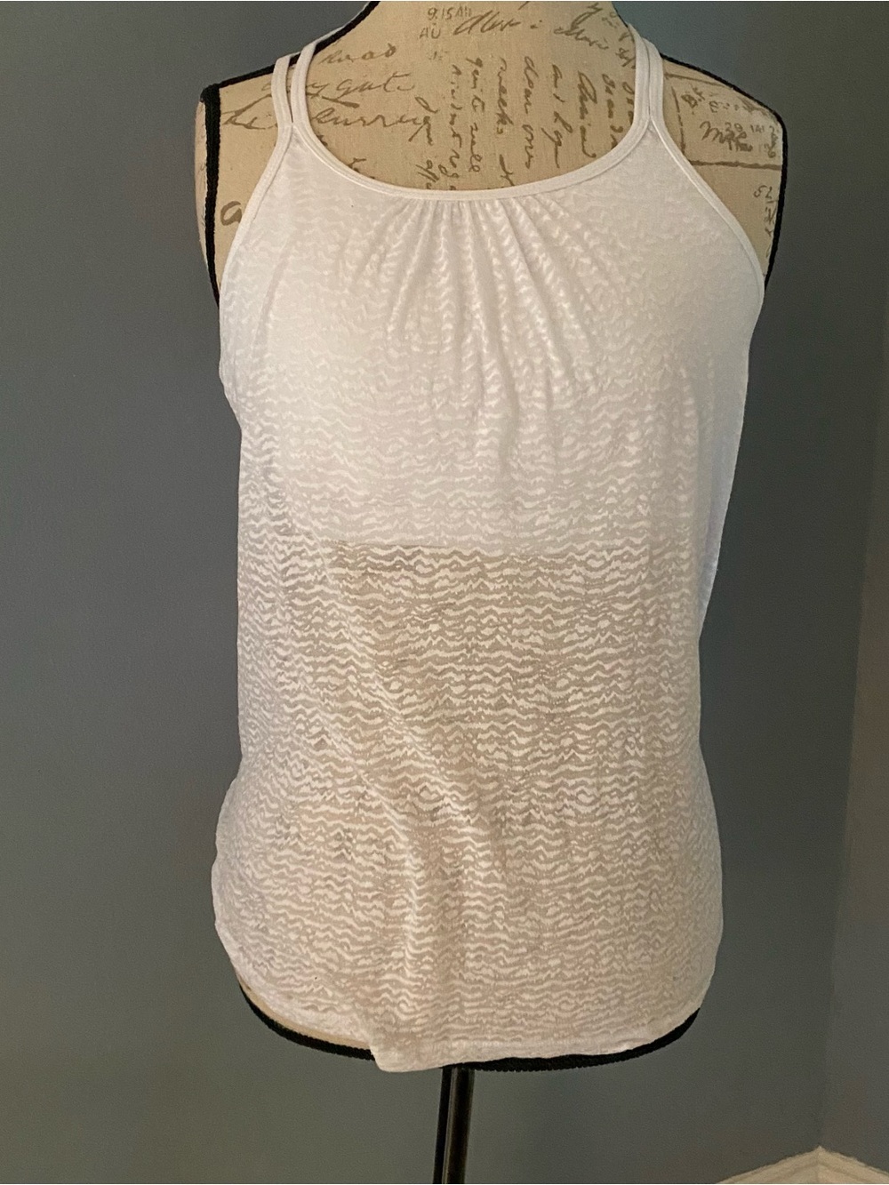 PrAna Tank Top Womens L White Sport Bra Athleisure Feminine Sheer Lace Boho